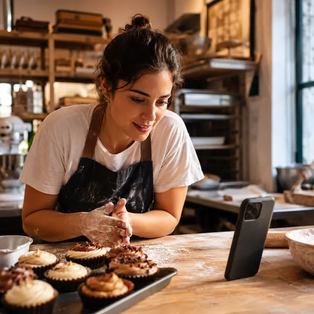 Una pastelera en plena faena responde por WhatsApp a alguien que pide precio